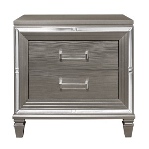 <b>Silver</b> Gray Metallic Nightstand Beveled <b>Mirror</b> Trim Dovetail Drawers Wooden Furniture - Product Image 1