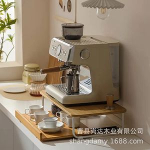 ชั้นวางเครื่องชงกาแฟแบบตั้งโต๊ะทำจากไม้, ชั้นวางไมโครเวฟและเตาอบในครัว, ชั้นวางแก้วแบบดึงออกได้ป้องกันฝุ่น - Product Image 1