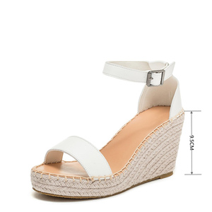 Sandalias de <span class=keywords><strong>cuña</strong></span> para <span class=keywords><strong>mujer</strong></span> color canela con correa al tobillo y cierre de hebilla, suela de paja tejida, calzado casual de verano, nuevas llegadas de sandalias de <span class=keywords><strong>cuña</strong></span>. - Product Image 6