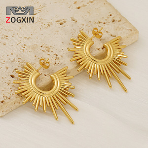 ZOGXIN Gold Sunburst Hoop Earrings Geometric Design Party Fashion Jewelry for Women - Product Image 1