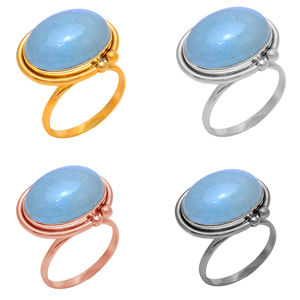 Bague en pierre précieuse aigue-marine de forme ovale véritable. Bague en argent sterling 925 plaqué or fournisseur de bijoux Casa De Plata - Product Image 1