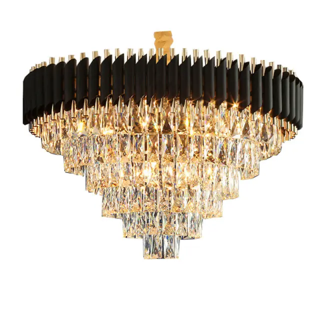 Custom living dining room bedroom wedding high ceiling pendant lights lighting black led gold luxury modern crystal chandelier