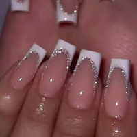 24 Pièces Faux Ongles Longs Ballerine Française, avec Colle Gel, Motifs Fleur Papillon, à Pression en Acrylique, Couverture Complète