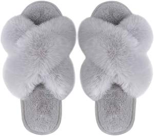 Pantofole pelose a fascia incrociata da donna personalizzate scarpe da <span class=keywords><strong>casa</strong></span> pantofole in pelliccia sintetica di coniglio confortevole per esterni - Product Image 1