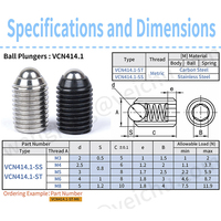 VCN414.1 Plunger à bille à ressort fileté de 5 mm en acier au carbone ou en acier inoxydable pour applications de fixation de machines