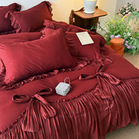 Ensemble de literie de mariage de luxe de style américain en dentelle bordeaux, en pur coton, jacquard, pour cérémonie de mariage