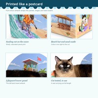Griffoir pour chat en carton thème plage, imprimé tropical, avec espace de repos extensible pour chats petits et grands, vente en gros