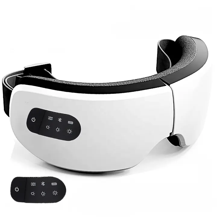 Nueva máscara de ojos inteligente vibrador compresa caliente música inalámbrica cuidado de los ojos dispositivo de alivio carga USB masajeador de ojos plegable