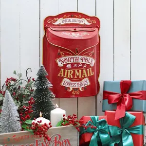 Noel dekorasyon için dökme demir Letterbox açık için kırmızı Vintage Retro duvara monte posta kutusu