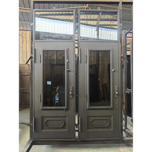 Portes en verre françaises arquées vintage Portes d'entrée doubles Cadre en acier suisse crevasses installées Bandes d'étanchéité d'isolation phonique - Product Image 1