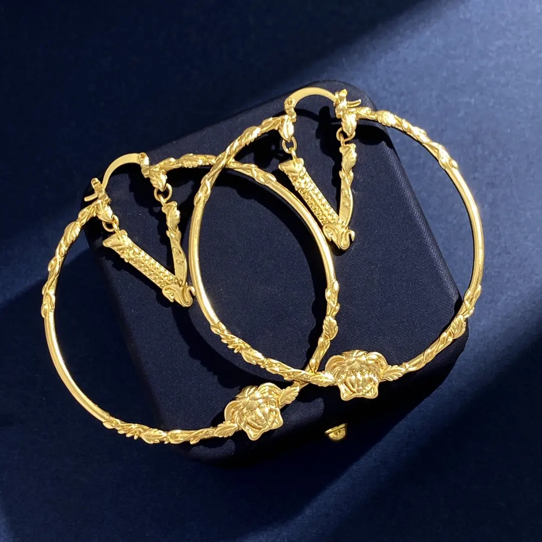 Nueva llegada retrato diseñador marcas famosas redondo gran círculo pendiente lujo aro 18K oro diamante pendientes joyería