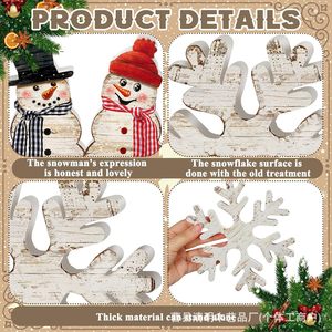 Wooden Snowflake <b>Christmas</b> Ornament Snowman Decoration Desktop Winter Holiday Decor Paulownia Wood Hand Painted 5 In 1 Set - Product Image 3