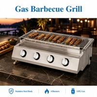 Barbecue à gaz commercial quatre brûleurs en acier inoxydable avec contrôle de température pour restaurants, hôtels et extérieur