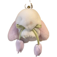 Porte-clés personnalisé en fausse fourrure moelleuse, pendentif lapin en peluche, jouet à suspendre pour voiture ou sac à dos, ornement cadeau