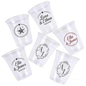 <span class=keywords><strong>Gobelet</strong></span> en PET dépoli de 350 ml (12 oz) et 390 ml, diamètre 84 mm, avec couvercles, personnalisable avec impression de blason, nom, pour mariage et fête - Product Image 1