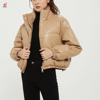 Vestes bomber d'hiver pour femmes, en coton rembourré, à la mode, couleur unie, réversibles, imperméables, en cuir PU, avec fermeture éclair épaisse