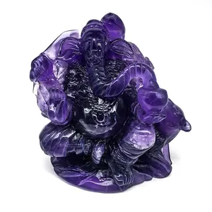 批发天然水晶独特萤石ganesha雕刻疗愈石水晶工艺紫色萤石ganesha收藏