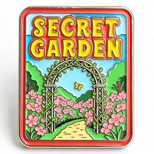 Épinglette en métal Secret Garden, rectangulaire, émail dur, thème floral, objet de collection artistique - Product Image 6