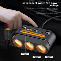 Chargeur de voiture 12-24V avec adaptateur de cigarette 3 voies 1 voiture interrupteur indépendant lumières colorées Port USB TYPE C