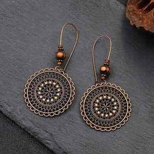 Vintage Alloy <b>Drop</b> Earrings Antique <b>Bronze</b> Plated Flower Pattern Women's Jewelry - Product Image 3