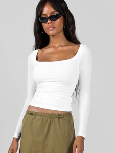 OEM Women Breathable Slim Fit Ribbed Knit Solid Color T <b>Shirt</b> Summer Casual Top Screen Printing Logo - Product Image 1
