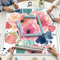 Tapis de Mahjong de Luxe Rose et Vert avec Guide de Règles, Housse de Table en Caoutchouc Antidérapante et Silencieuse pour Joueurs de Mahjong Américains