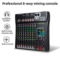 Console de mixage DJ professionnelle 8 canaux avec 99 effets DSP, lecture audio USB MP3 Bluetooth, fonction de monitoring des écouteurs