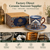 Ensemble tasse et soucoupe en céramique souvenir du Maroc, motifs architecturaux géométriques pour tasse à café en porcelaine, personnalisation OEM ODM, vente en gros