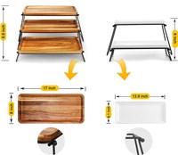 Grand plateau de service à 3 niveaux, support à cupcakes, planches à charcuterie, ensemble de présentation de table à dessert en bois d'acacia