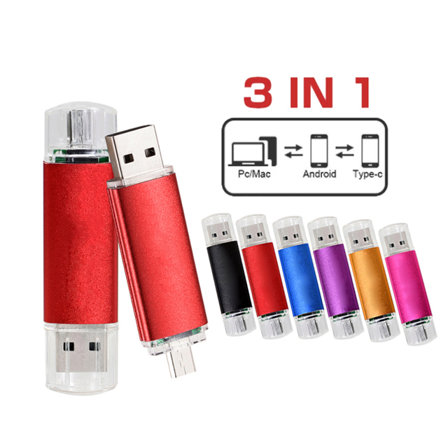 3 in 1 Type-c OTG  phone USB Flash Drive 64GB 2.0 Pendrive 128GB USB Keys Disk 256MB Memory Stick bulk usb flash drive