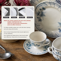 Service de vaisselle vintage en porcelaine bleue à motif végétal, assiettes rondes rétro à fleurs, compatibles micro-ondes, pour mariage et maison