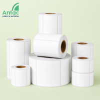 Rouleaux d'étiquettes autocollantes semi-brillantes blanches, rouleaux d'autocollants enduits, impression par transfert thermique, code-barres, faible MOQ, vente en gros