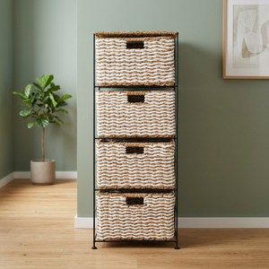 Armoire de rangement moderne en rotin écologique à 4 tiroirs pour salon, design minimaliste, application pour espaces étroits - Product Image 4