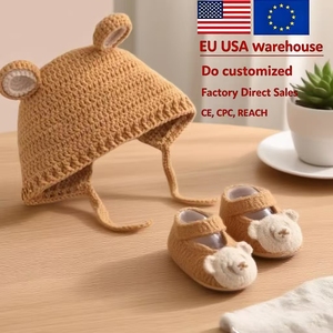 Kit de tricot DIY pour chapeau et chaussures en coton pour bébé nouveau-né, fil de coton écologique, adorable idée cadeau au crochet - Product Image 1