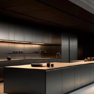 เฟอร์นิเจอร์ครัวสำเร็จรูปสไตล์โมเดิร์นสำหรับโรงแรมเชิงพาณิชย์ ดีไซน์หรูหราแบบอิตาลี ชุดตู้เก็บของติดผนังพร้อมไอส์แลนด์ ผลิตภัณฑ์โลหะสำหรับห้องนั่งเล่น - Product Image 4