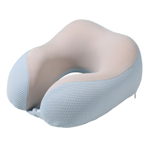Oreiller de voyage en mousse à mémoire de forme en forme de U, bleu clair, rafraîchissant, pour le cou, pour avion, bureau, sieste, portable, confortable - Product Image 1