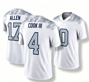 Camiseta de Fútbol Americano Unisex # 17 Josh Allen # 4 James Cook III # 0 Keon Coleman Blanco Sublimado Transpirable 100% - Product Image 1