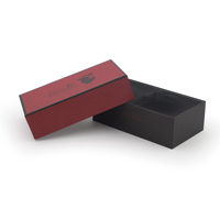 Boîte cadeau rigide personnalisée en papier bordeaux avec bordure noire, emballage de luxe pour chocolats et confiseries, idéale pour mariage et festivals