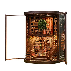 Wisdom Rings Bookstore Diy Wooden Miniature Model 13.5x16.5x21cm Revolving <b>Bookcase</b> Assembly Toy - Product Image 1