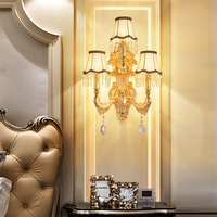 Lámpara de pared de cristal de lujo, lámpara de noche Retro europea para sala de estar, dormitorio, pared de fondo, pasillo, Villa, Hotel, iluminación
