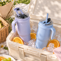 Gobelet isotherme personnalisé en acier inoxydable avec poignée et couvercle à paille rabattable, tasse de voyage isolée sous vide pour voiture, école, bureau