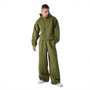 Sweat-shirt à capuche zippé vert olive pour homme avec logo personnalisé et pantalon de jogging assorti, ensemble de survêtement OEM ODM, vêtements en gros - Product Image 1