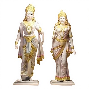 <b>Painted</b> Marble God Figurine Vishnu Laxmi Ji Religious Worship Statue - Product Image 1