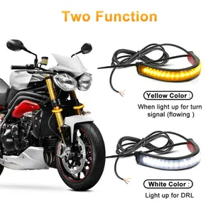 Tira de luz LED Universal para motocicleta, señal de giro trasera de freno y Motor intermitente DRL amarillo y blanco, anillo, lámpara de tira de horquilla