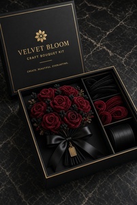 Kit de bricolage pour bouquet de roses en velours, avec tiges en chenille et ruban - Product Image 1