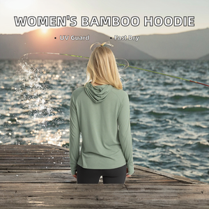 Haut de pêche à capuche personnalisé pour femme, léger, en polyester/coton, anti-UV, anti-humidité, biologique, pour l'extérieur, avec passe-pouce - Product Image 2
