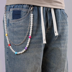 Cadena de cintura de perlas de imitación de doble capa, estilo Hip Hop, diseño geométrico, para uso diario. - Product Image 2