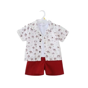 Ensemble de trois pièces pour garçons, chemises à manches courtes et shorts pour bébés garçons, tissu en coton tissé avec motif de fleurs et de feuilles - Product Image 5