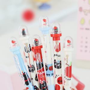Stylo gel rotatif en plastique motif pomme et chat, avec capuchon transparent en acrylique, pointe 0,5 mm, écriture fluide, motif paysage mignon, encre noire pour l'école et le bureau - Product Image 3