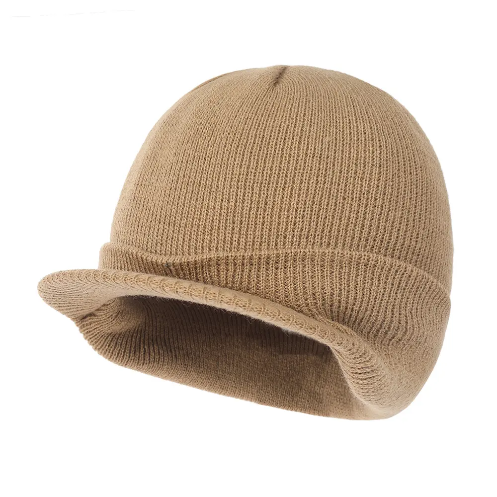Grosir Beanie Visor Solid tepi gulung dengan penuh kustom dewasa topi Beanie manset kosong hitam topi rajut ganda topi Beanie